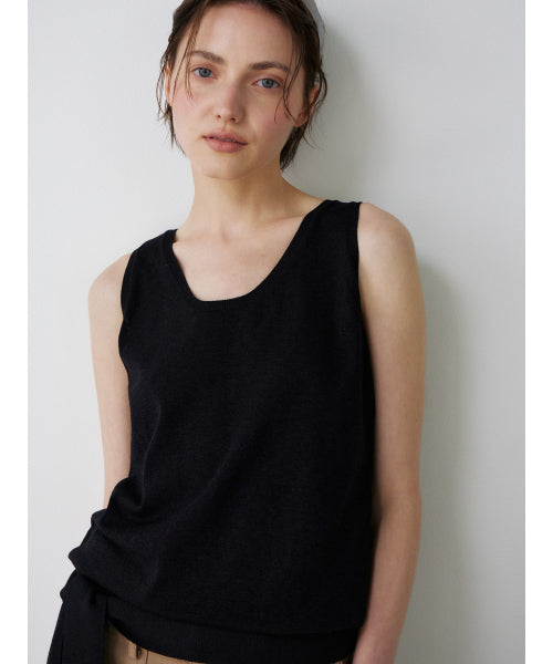 TIE SLEEVELESS KNIT TOP - 2 COLORS BLACK
