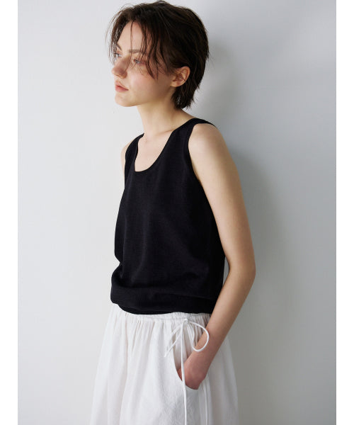 TIE SLEEVELESS KNIT TOP - 2 COLORS BLACK
