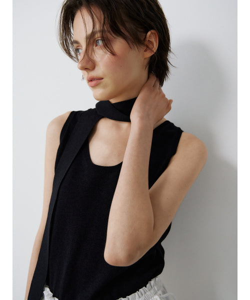TIE SLEEVELESS KNIT TOP - 2 COLORS BLACK