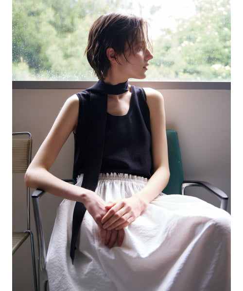 TIE SLEEVELESS KNIT TOP - 2 COLORS BLACK