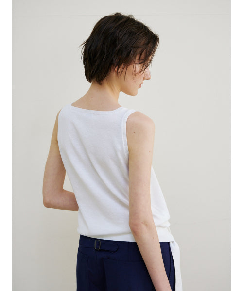 TIE SLEEVELESS KNIT TOP - 2 COLORS WHITE