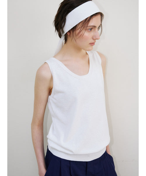 TIE SLEEVELESS KNIT TOP - 2 COLORS WHITE