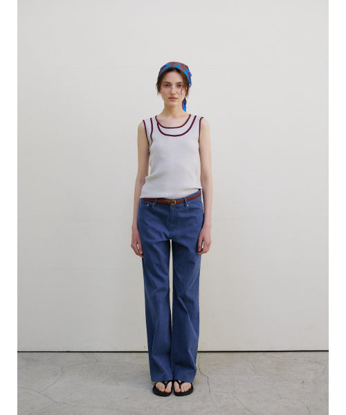 TRIMMING SLEEVELESS KNIT TOP - 2 COLORS GREY