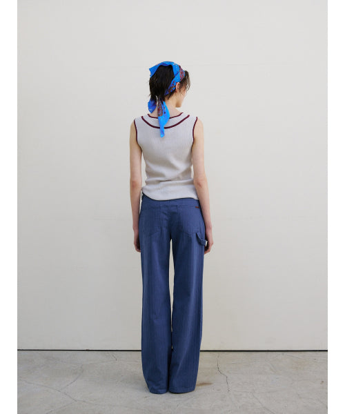 TRIMMING SLEEVELESS KNIT TOP - 2 COLORS GREY