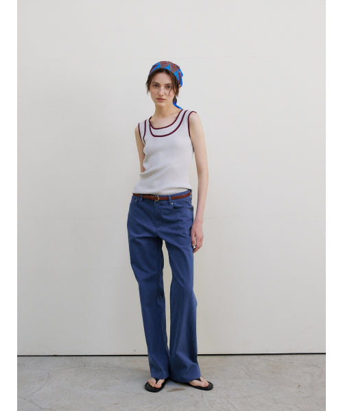 TRIMMING SLEEVELESS KNIT TOP - 2 COLORS GREY