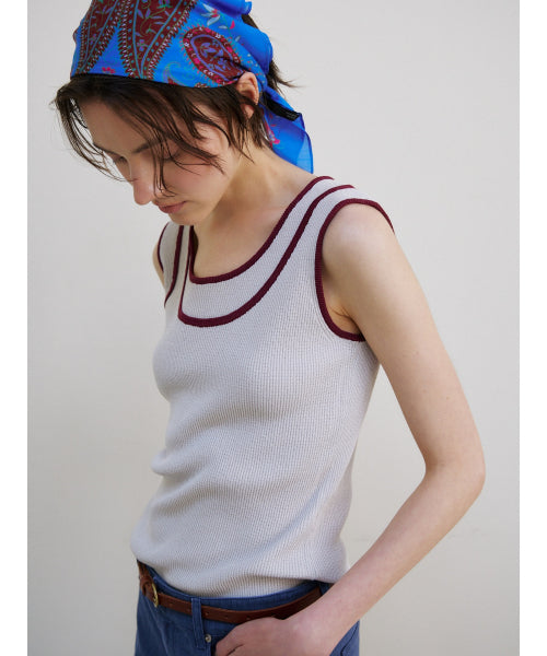 TRIMMING SLEEVELESS KNIT TOP - 2 COLORS GREY