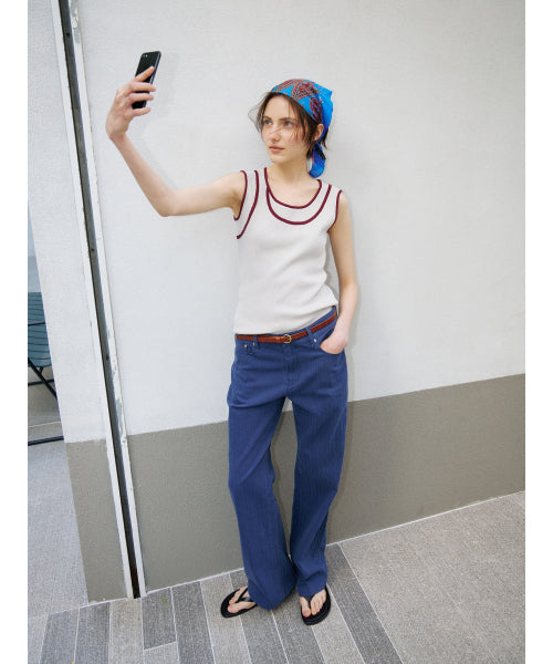 TRIMMING SLEEVELESS KNIT TOP - 2 COLORS GREY