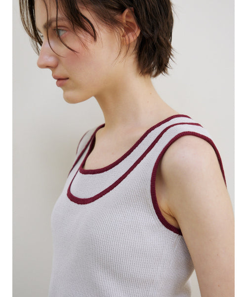 TRIMMING SLEEVELESS KNIT TOP - 2 COLORS GREY