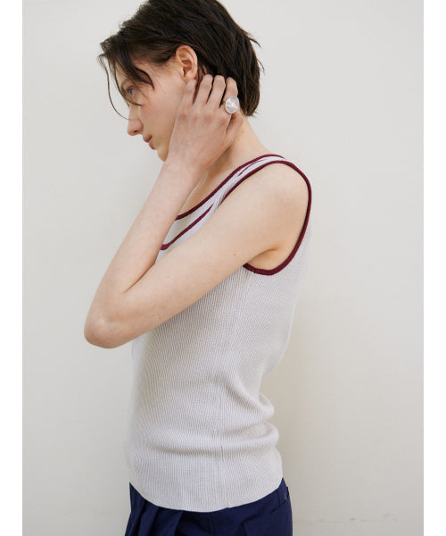 TRIMMING SLEEVELESS KNIT TOP - 2 COLORS GREY