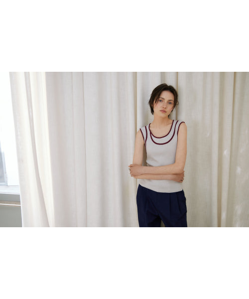TRIMMING SLEEVELESS KNIT TOP - 2 COLORS GREY