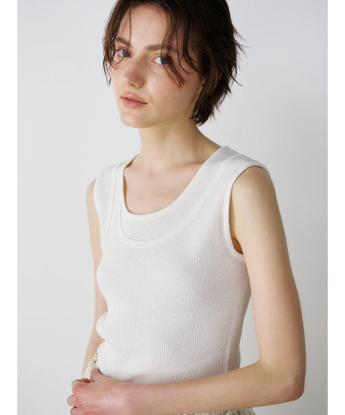 TRIMMING SLEEVELESS KNIT TOP - 2 COLORS IVORY