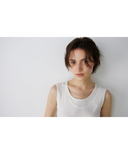 TRIMMING SLEEVELESS KNIT TOP - 2 COLORS IVORY