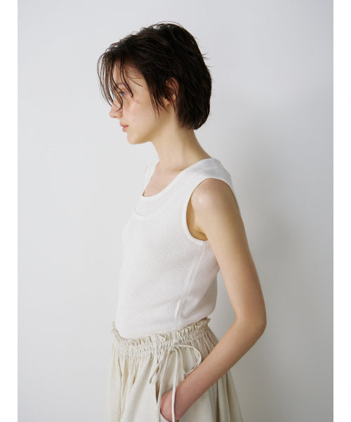 TRIMMING SLEEVELESS KNIT TOP - 2 COLORS IVORY
