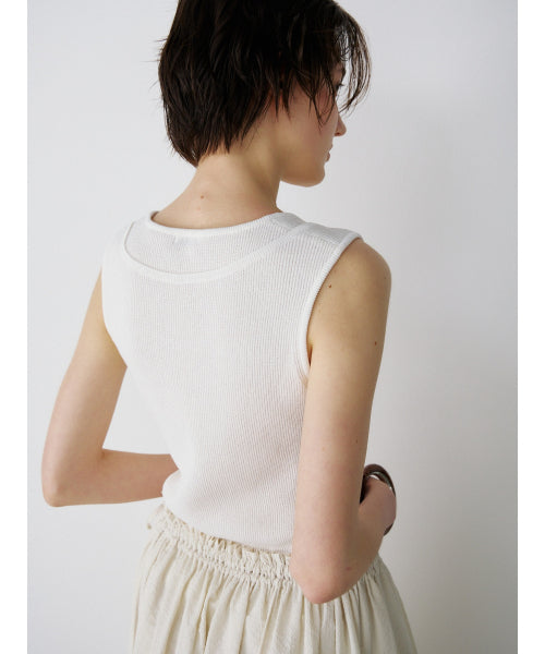 TRIMMING SLEEVELESS KNIT TOP - 2 COLORS IVORY