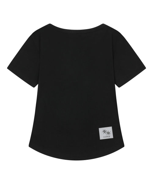 ARINA BUTTON CROP ROLL SHORT SLEEVE TEE - 4 COLORS BLACK