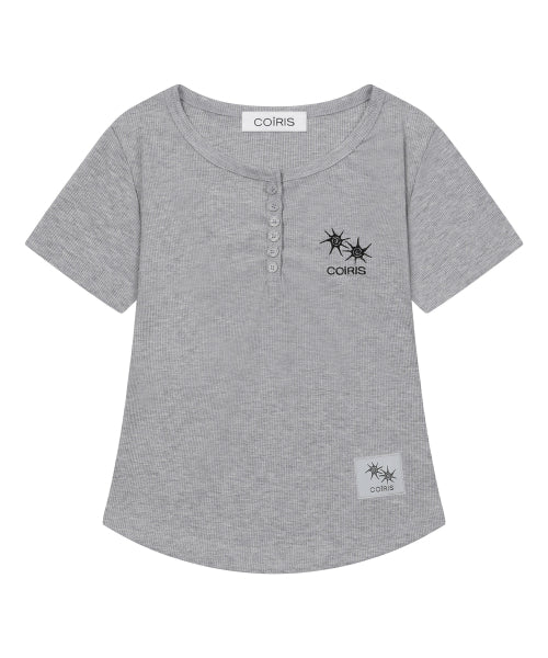 ARINA BUTTON CROP ROLL SHORT SLEEVE TEE - 4 COLORS BLACK
