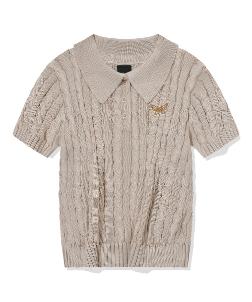 SHORT SLEEVE COLLAR KNIT - 2 COLORS BEIGE
