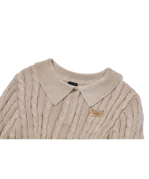 SHORT SLEEVE COLLAR KNIT - 2 COLORS BEIGE