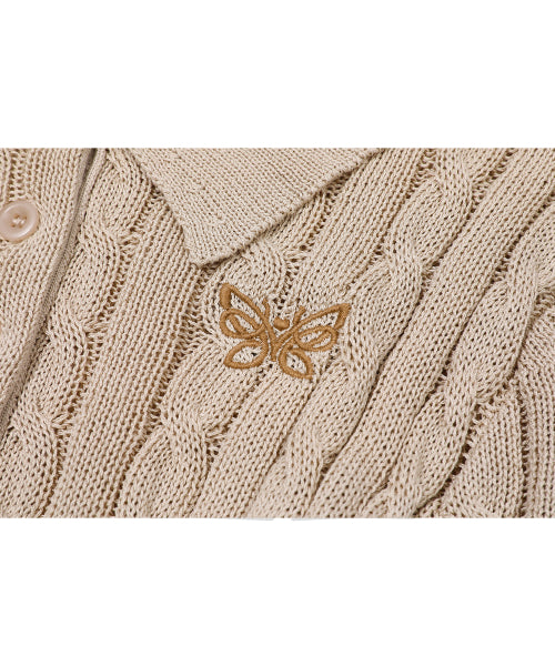 SHORT SLEEVE COLLAR KNIT - 2 COLORS BEIGE