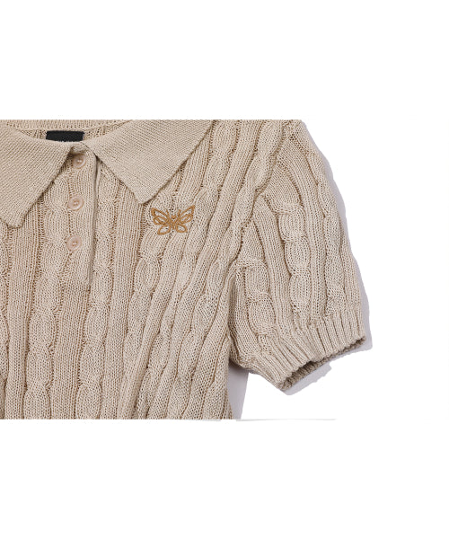 SHORT SLEEVE COLLAR KNIT - 2 COLORS BEIGE