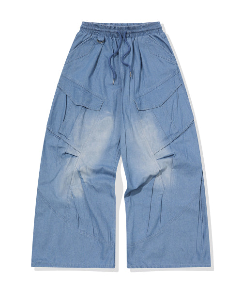 WASHED BALLOON CARGO DENIM PANTS - 2 COLORS INDIGO