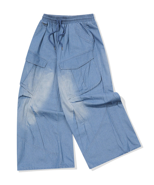 WASHED BALLOON CARGO DENIM PANTS - 2 COLORS INDIGO