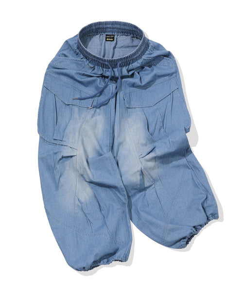 WASHED BALLOON CARGO DENIM PANTS - 2 COLORS INDIGO