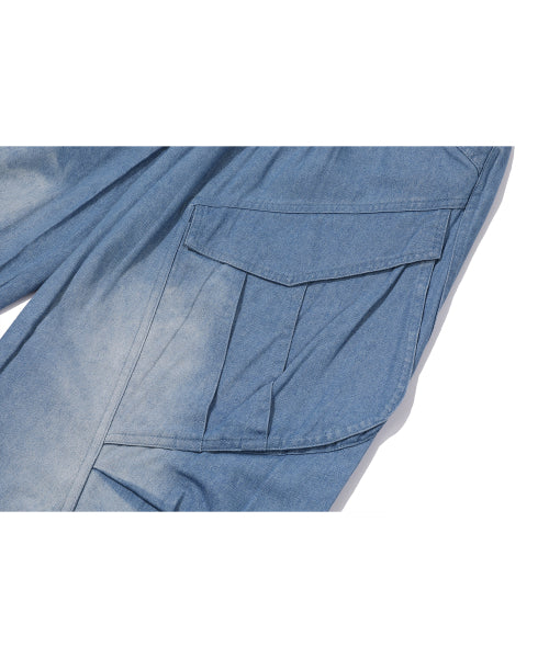 WASHED BALLOON CARGO DENIM PANTS - 2 COLORS INDIGO
