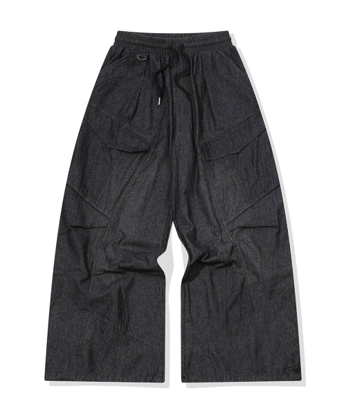 WASHED BALLOON CARGO DENIM PANTS - 2 COLORS BLACK