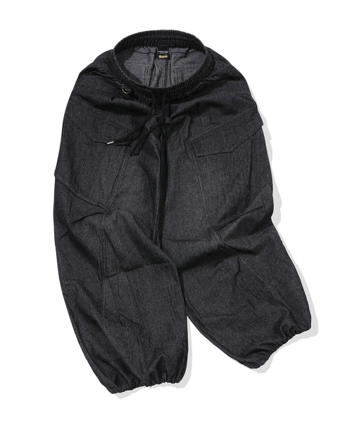 WASHED BALLOON CARGO DENIM PANTS - 2 COLORS BLACK