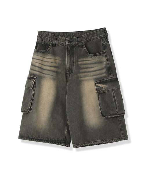 WIDE CARGO HALF DENIM SHORTS - 2 COLORS BLUE