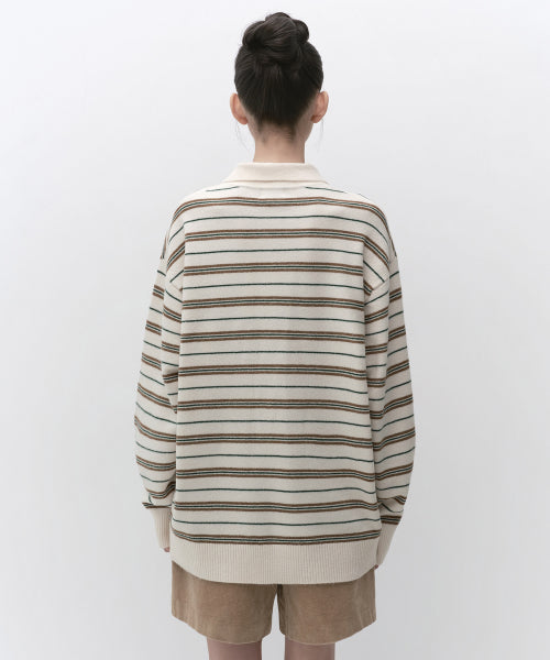 WOMENS MULTI STRIPE COLLARED TUNIC KNIT #韓韶禧同款! - 3 COLORS CREAM