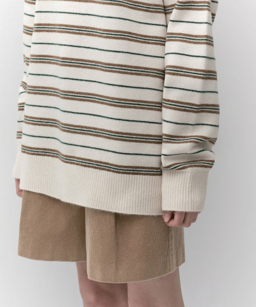 WOMENS MULTI STRIPE COLLARED TUNIC KNIT #韓韶禧同款! - 3 COLORS CREAM