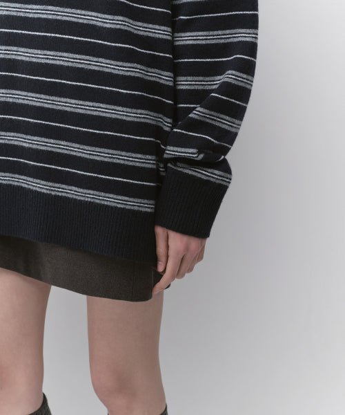 WOMENS MULTI STRIPE COLLARED TUNIC KNIT #韓韶禧同款! - 3 COLORS NAVY