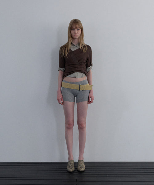 SHIRRING V-NECK TOP_BEIGE - 2 COLORS BROWN
