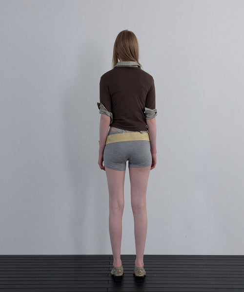 SHIRRING V-NECK TOP_BEIGE - 2 COLORS BROWN