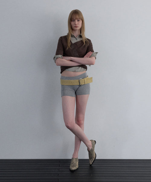 SHIRRING V-NECK TOP_BEIGE - 2 COLORS BROWN