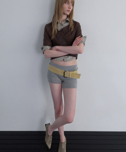 SHIRRING V-NECK TOP_BEIGE - 2 COLORS BROWN