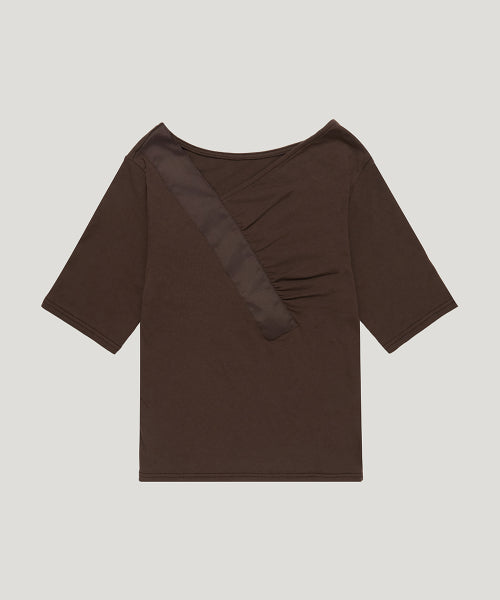 SHIRRING V-NECK TOP_BEIGE - 2 COLORS BROWN