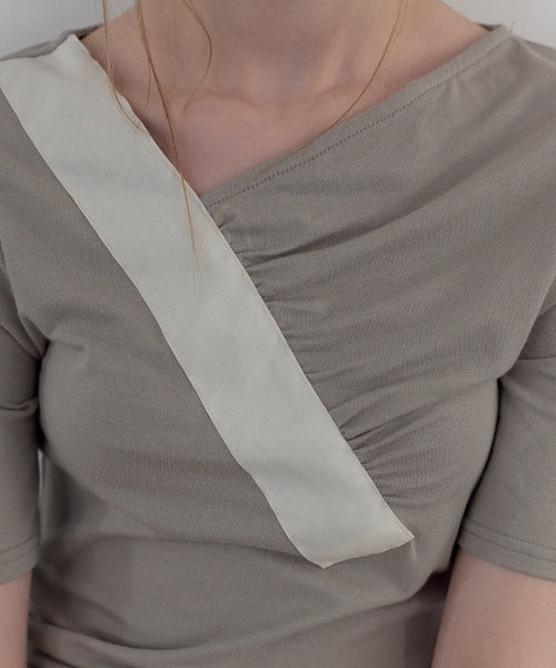 SHIRRING V-NECK TOP_BEIGE - 2 COLORS BEIGE
