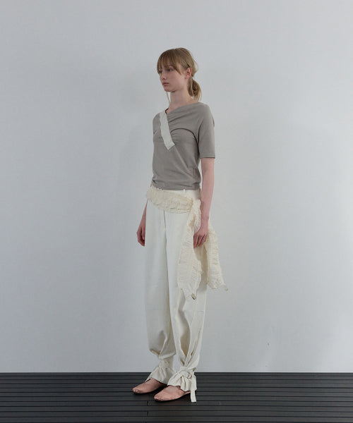 SHIRRING V-NECK TOP_BEIGE - 2 COLORS BEIGE