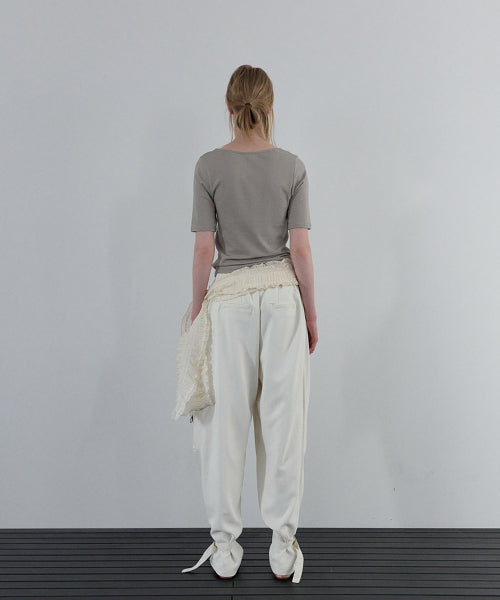 SHIRRING V-NECK TOP_BEIGE - 2 COLORS BEIGE