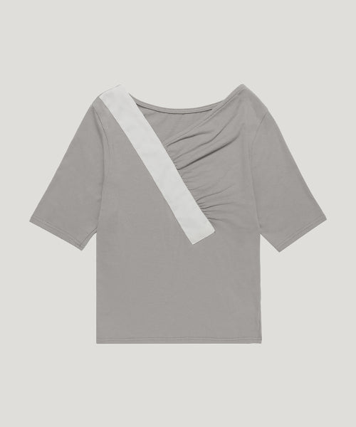 SHIRRING V-NECK TOP_BEIGE - 2 COLORS BEIGE