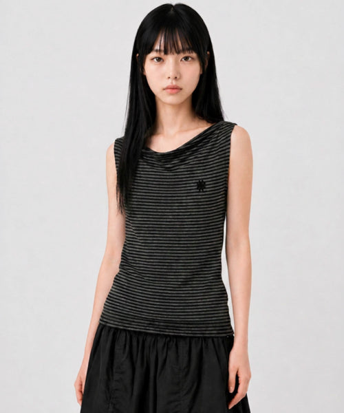 STRIPE LOGO SLEEVELESS BLACK