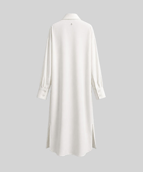 COOLING SILKY LONG SHIRT DRESS / WHITE