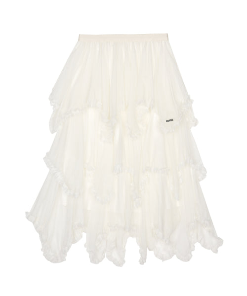 LAYERED FRILL TULLE LONG SKIRT #徐睿知同款! - 2 COLORS IVORY