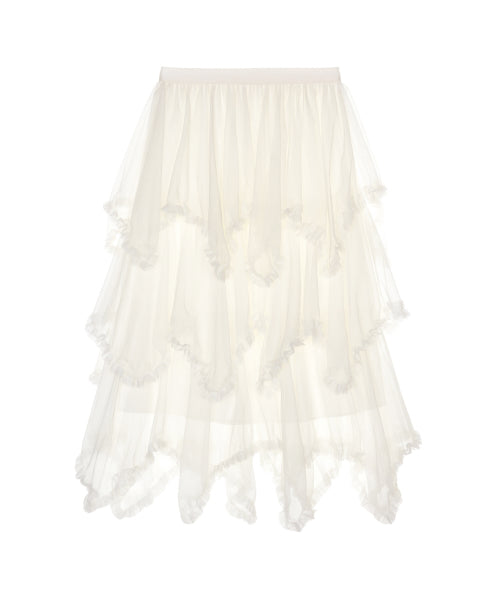 LAYERED FRILL TULLE LONG SKIRT #徐睿知同款! - 2 COLORS IVORY