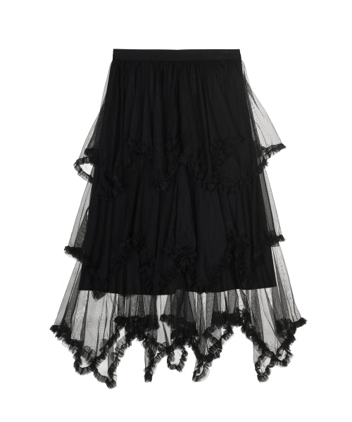LAYERED FRILL TULLE LONG SKIRT #徐睿知同款! - 2 COLORS BLACK
