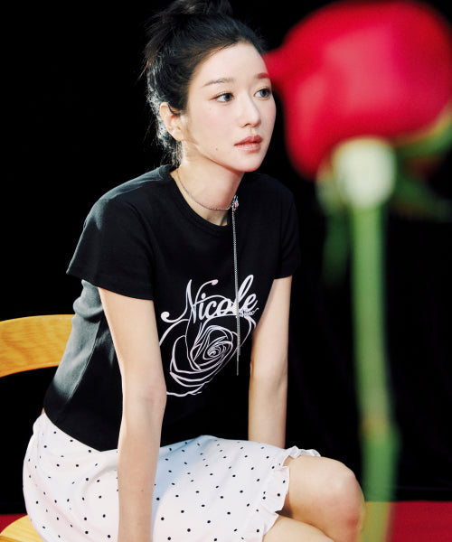 ROSE LETTERING CROPPED TOP #徐睿知同款! - 5 COLORS BLACK
