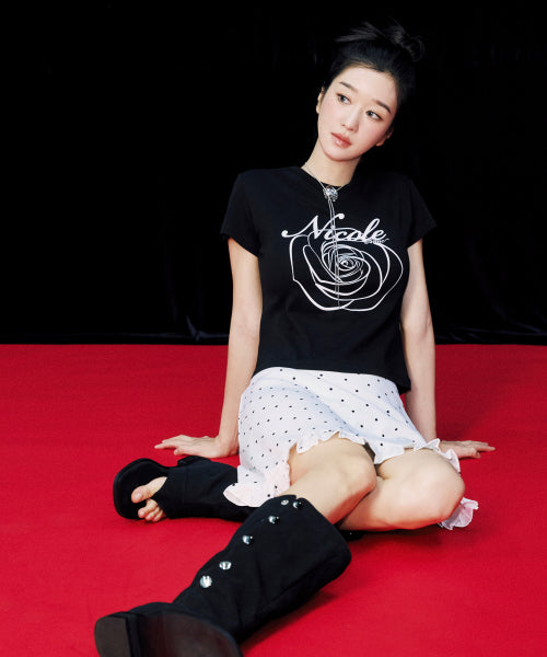 ROSE LETTERING CROPPED TOP #徐睿知同款! - 5 COLORS BLACK